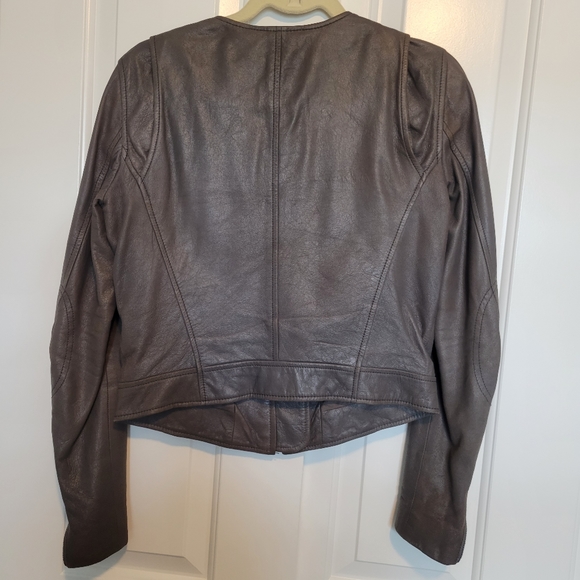Theory Fida Lamb Leather Jacket Size Small Taupe - Picture 9 of 12